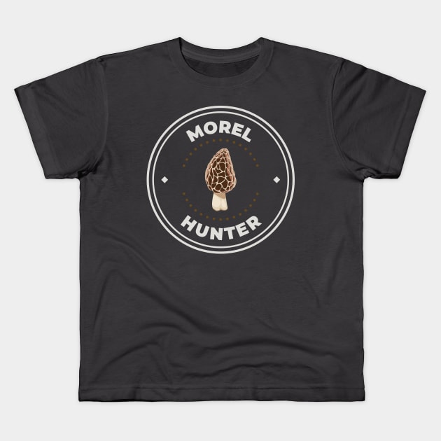 Morel mushroom fungi fungus hunter foraging logo Kids T-Shirt by Oricca